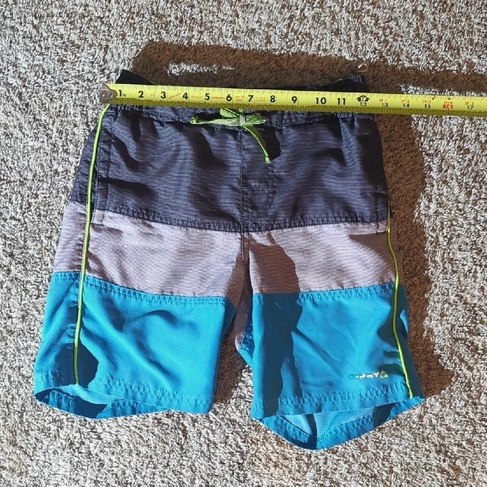 Blue and Gray Board Shorts with Drawstring